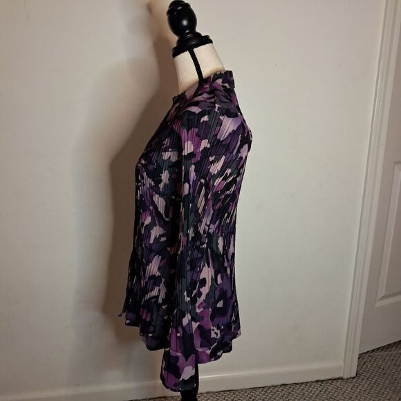 Fred David Blouse Women's XL Purple Floral Wrinkled Stretch Office Career Y2K - Picture 3 of 9